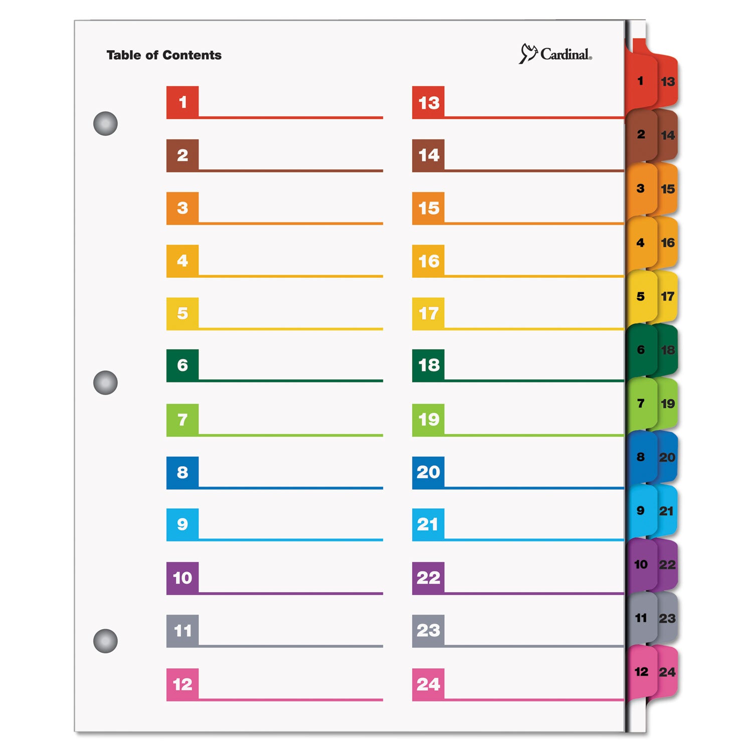 OneStep Printable Table of Contents and Dividers - Double Column, 24-Tab, 1 to 24, 11 x 8.5, White, 1 Set - 