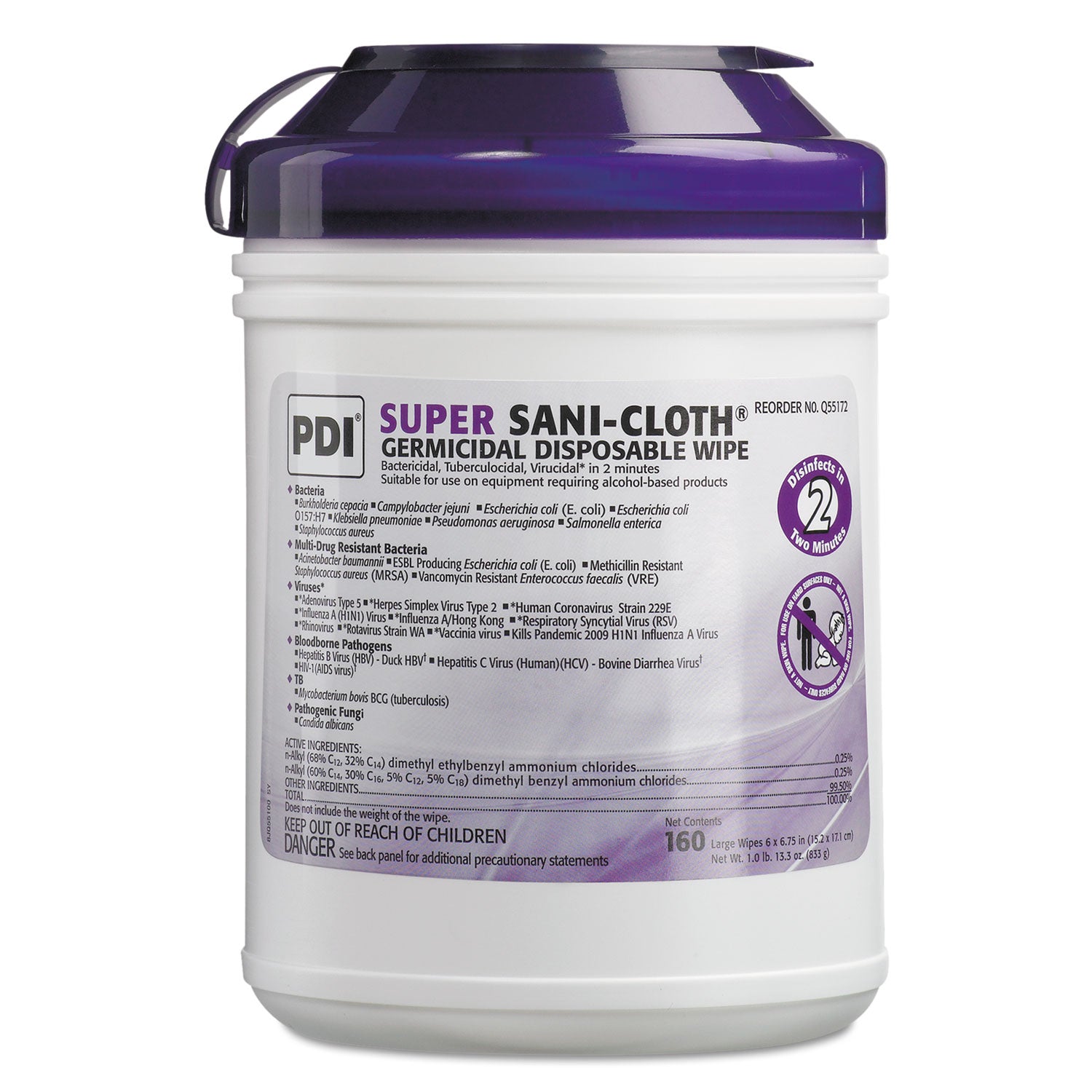 super-sani-cloth-germicidal-disposable-wipes-1-ply-6-x-675-unscented-white-160-canister-12-canisters-carton_nicq55172 - 1