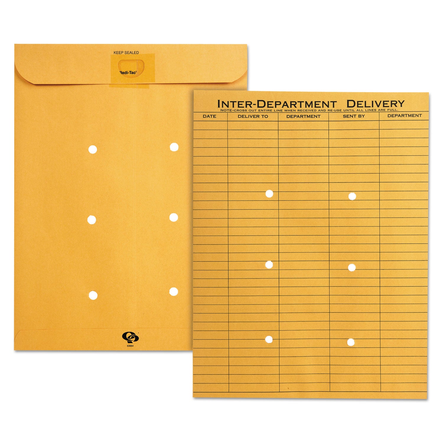 Brown Kraft Resealable Redi-Tac Interoffice Envelope, #97, One-Sided Five-Column Format, 10 x 13, Brown Kraft, 100/Box - 