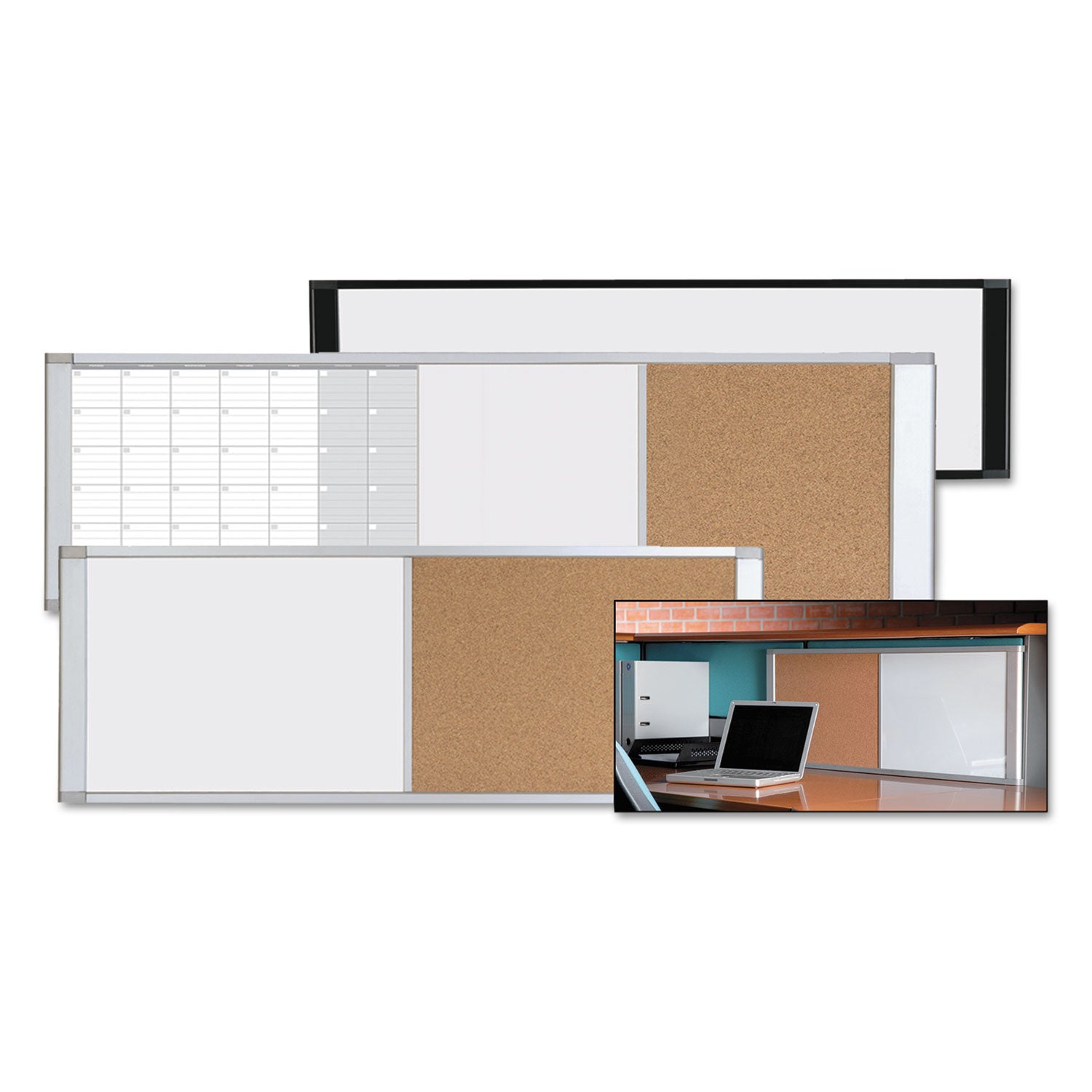 Combo Cubicle Workstation Dry Erase/Cork Board, 48 x 18, Tan/White Surface, Aluminum Frame