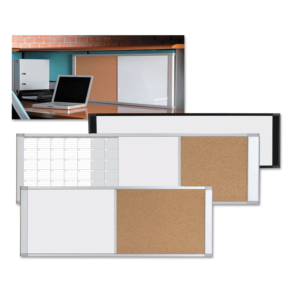 Combo Cubicle Workstation Dry Erase/Cork Board, 48 x 18, Tan/White Surface, Aluminum Frame