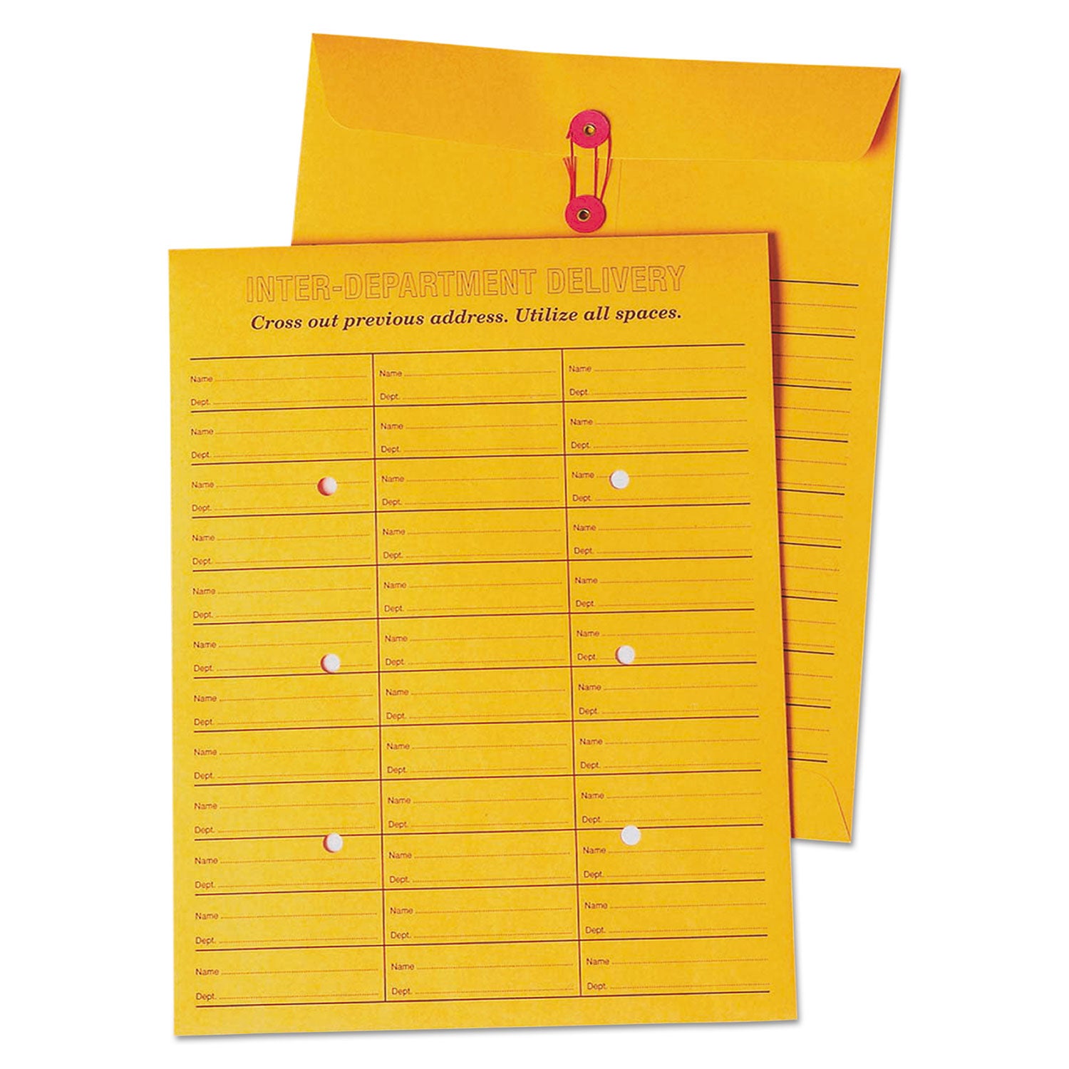 Brown Kraft String/Button Box-Style Interoffice Envelope, #97, Two-Sided Three-Column Format, 10 x 13, Brown Kraft, 100/Box - 