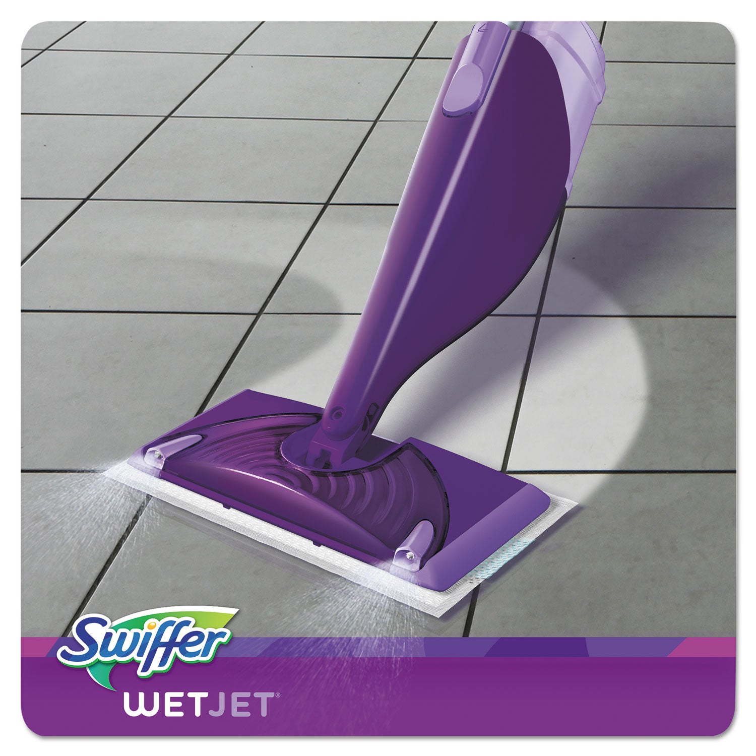 WetJet Mop, 11 x 5 White Cloth Head, 46" Purple/Silver Aluminum/Plastic Handle, 2/Carton - 