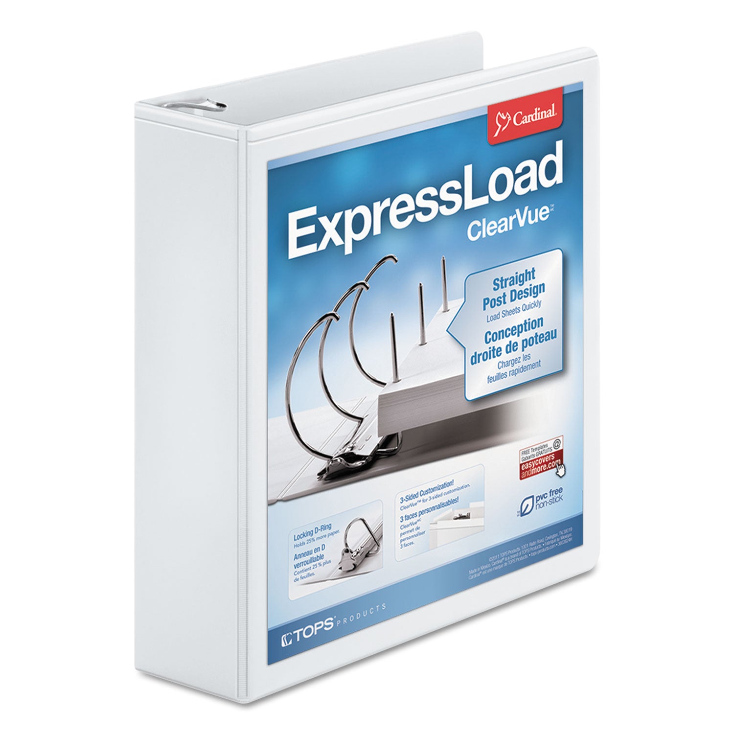 ExpressLoad ClearVue Locking D-Ring Binder, 3 Rings, 2" Capacity, 11 x 8.5, White - 