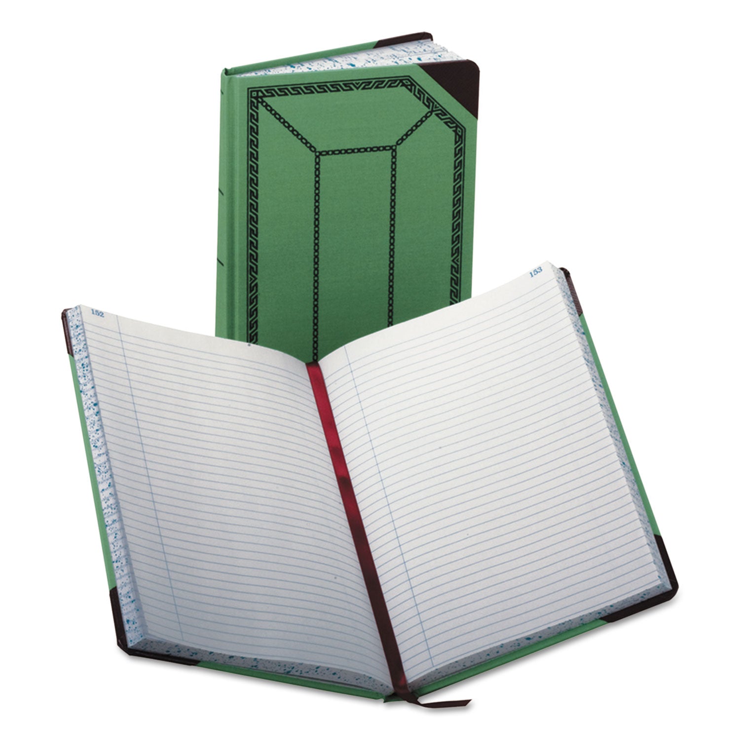 Account Record Book, Record-Style Rule, Green/Black/Red Cover, 12.13 x 7.44 Sheets, 300 Sheets/Book - 