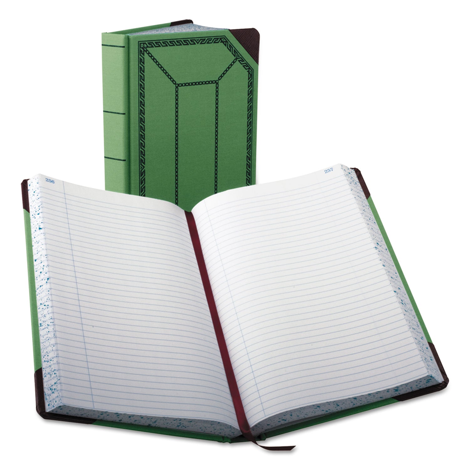 Account Record Book, Record-Style Rule, Green/Black/Red Cover, 12.13 x 7.44 Sheets, 500 Sheets/Book - 