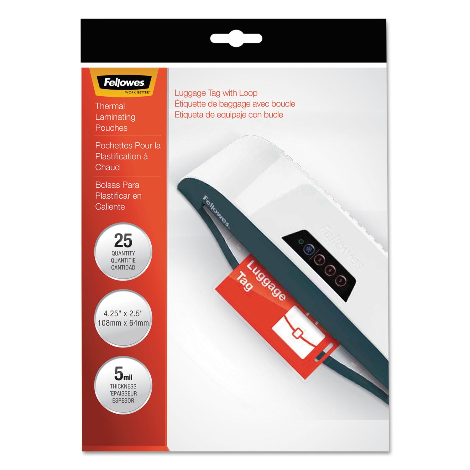 Laminating Pouches, 5 mil, 4.25" x 2.5", Gloss Clear, 25/Pack - 