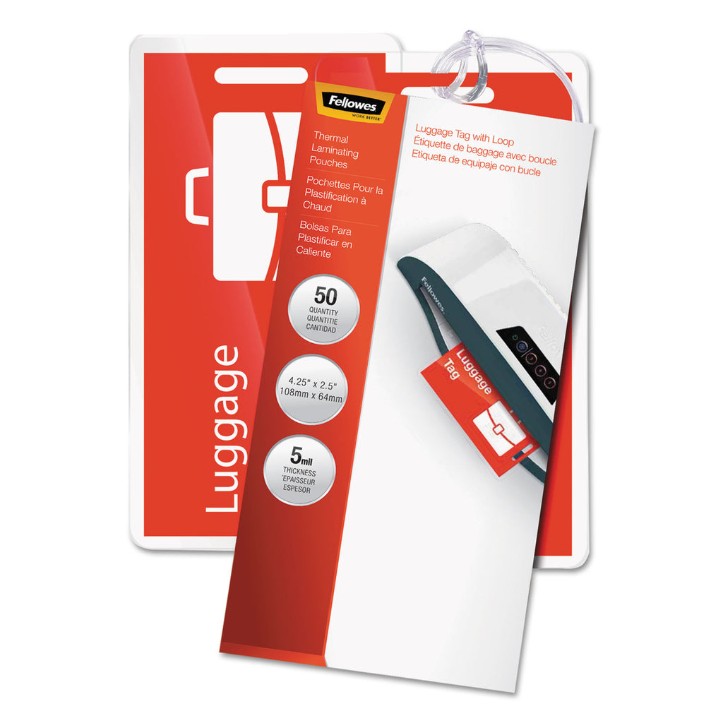 Laminating Pouches, 5 mil, 4.25" x 2.5", Gloss Clear, 25/Pack - 