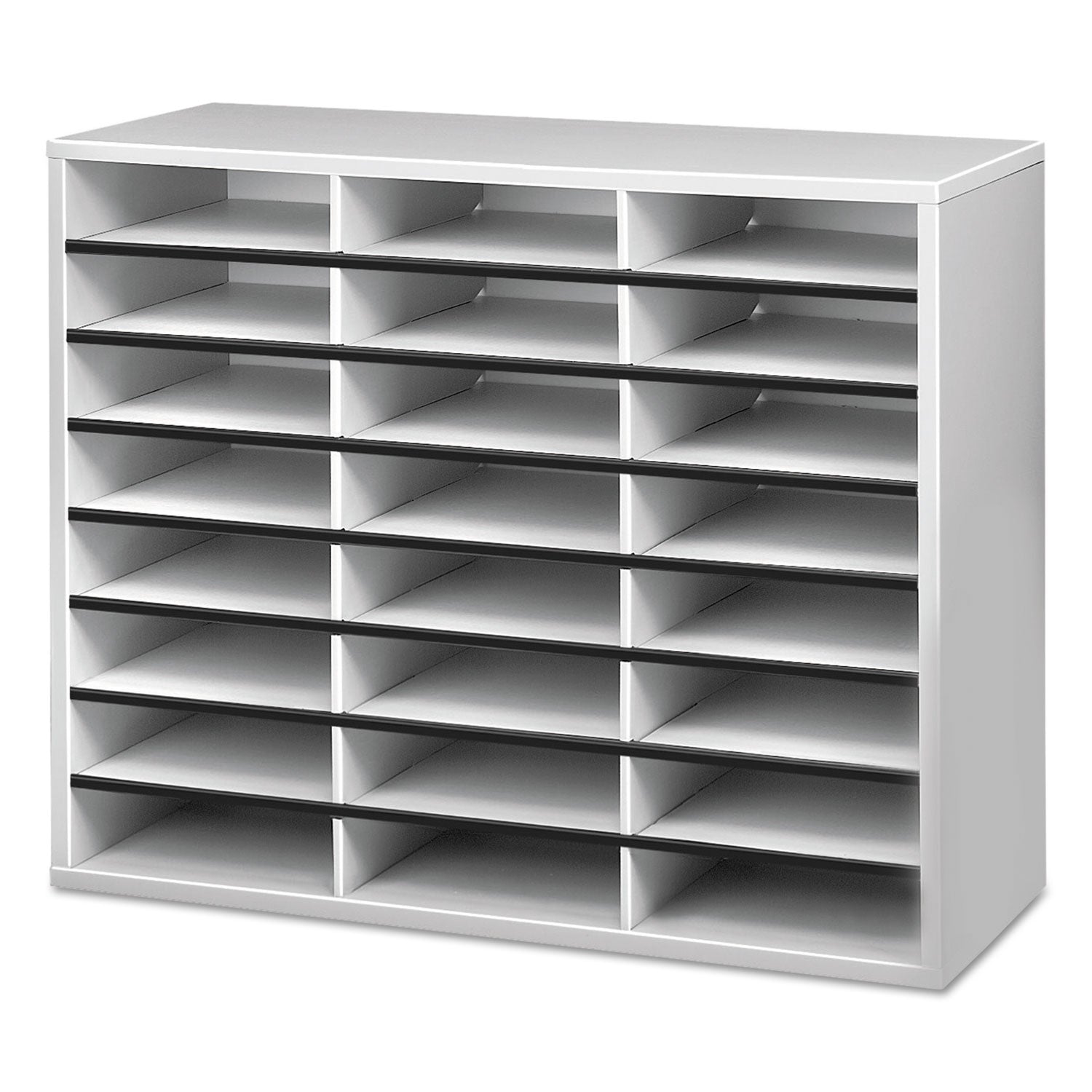 Literature Organizer, 24 Letter Compartments, 29 x 11.88 x 23.44, Dove Gray - 