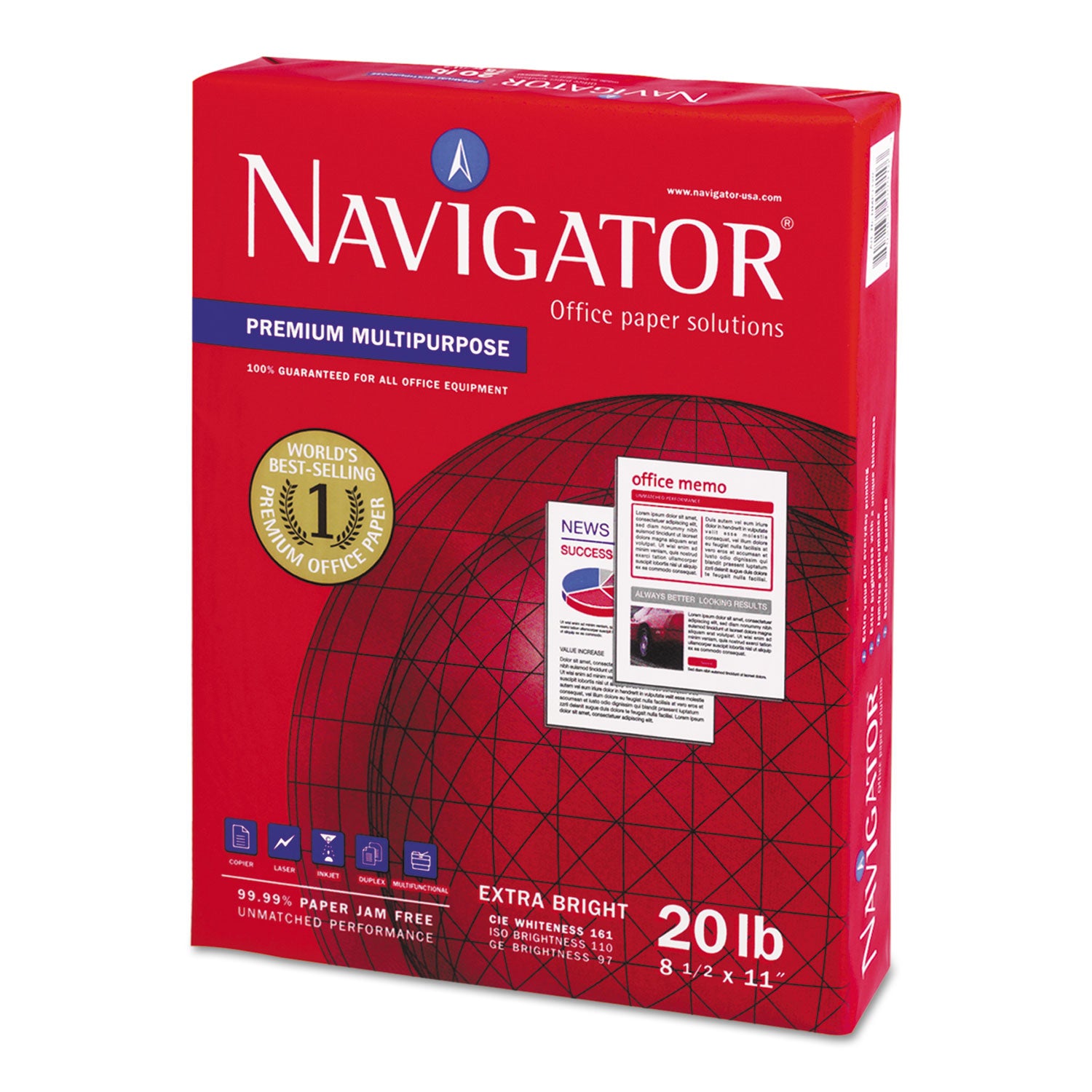 Premium Multipurpose Copy Paper, 97 Bright, 20 lb Bond Weight, 8.5 x 11, White, 500 Sheets/Ream, 10 Reams/Carton