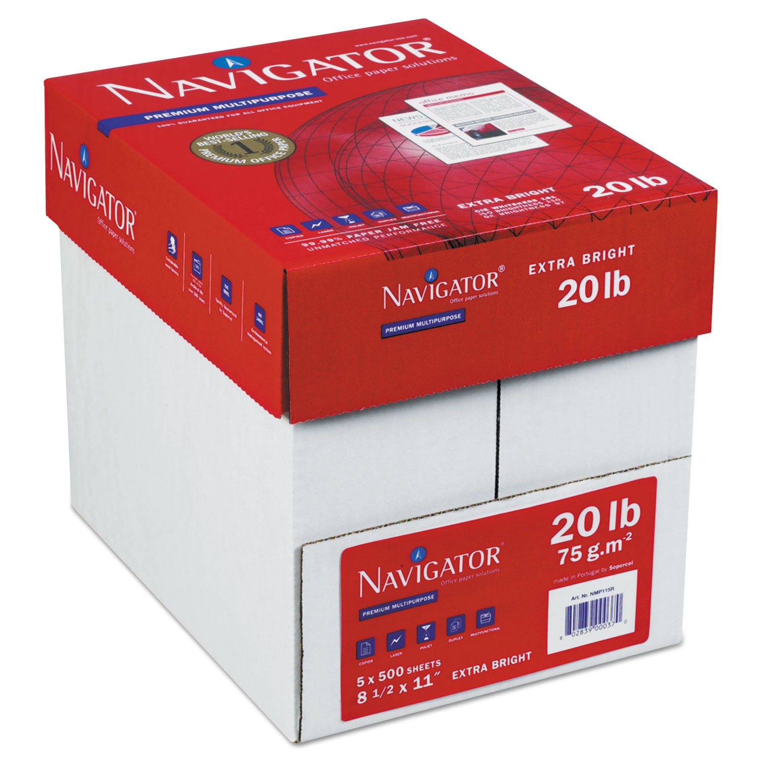 Premium Multipurpose Copy Paper, 97 Bright, 20 lb Bond Weight, 8.5 x 11, White, 500 Sheets/Ream, 10 Reams/Carton