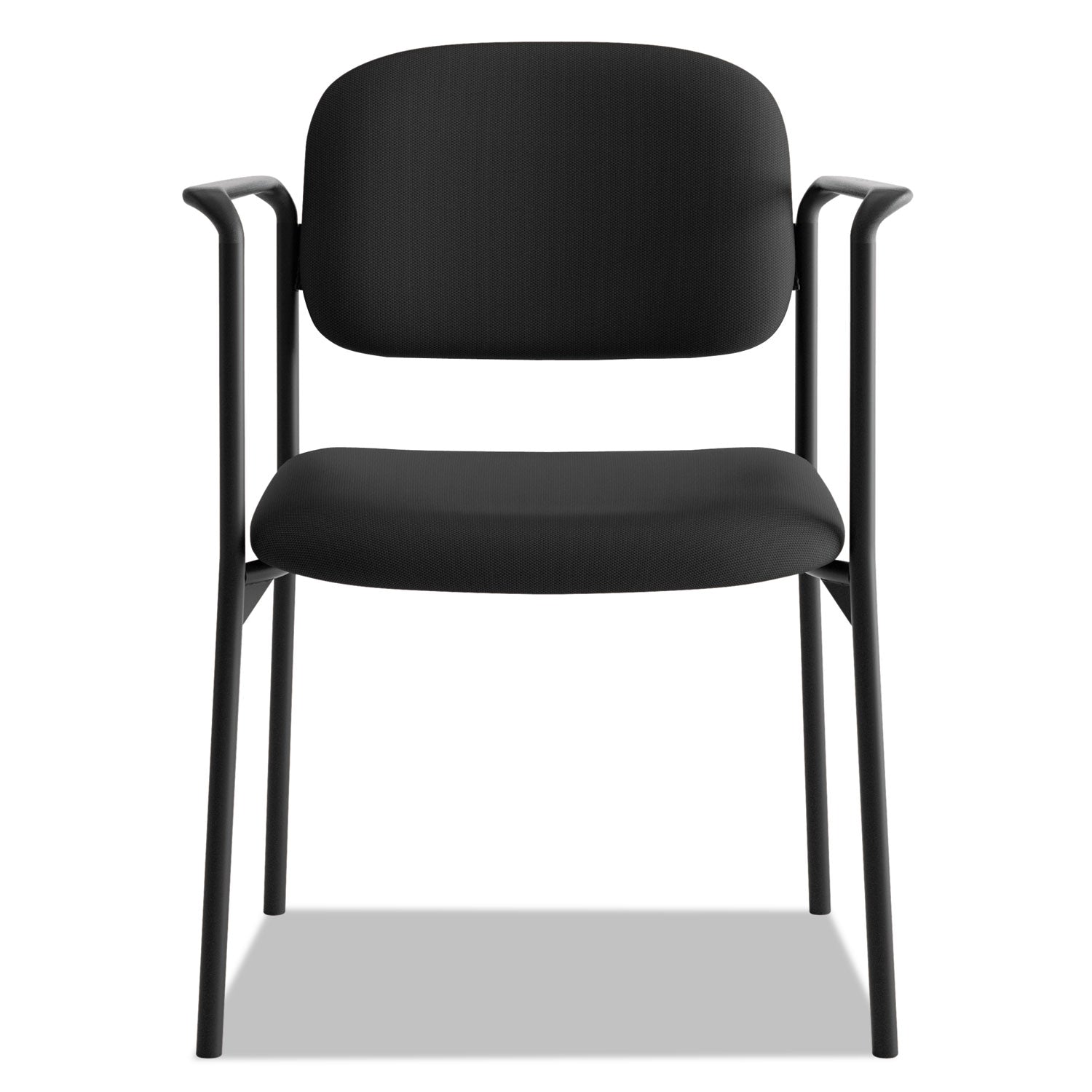 VL616 Stacking Guest Chair with Arms, Fabric Upholstery, 23.25" x 21" x 32.75", Black Seat, Black Back, Black Base - 
