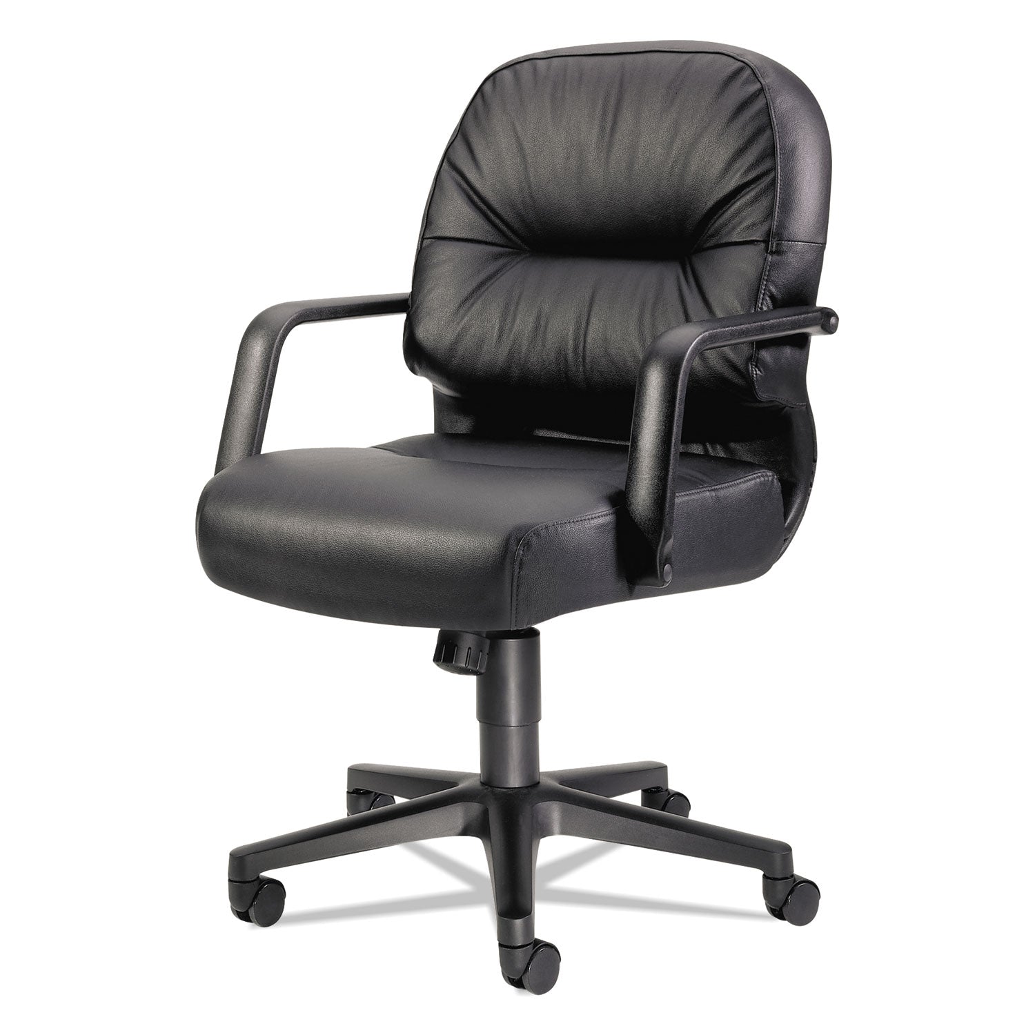 Pillow-Soft 2090 Series Leather Managerial Mid-Back Swivel/Tilt Chair, Supports 300 lb, 16.75" to 21.25" Seat Height, Black - 