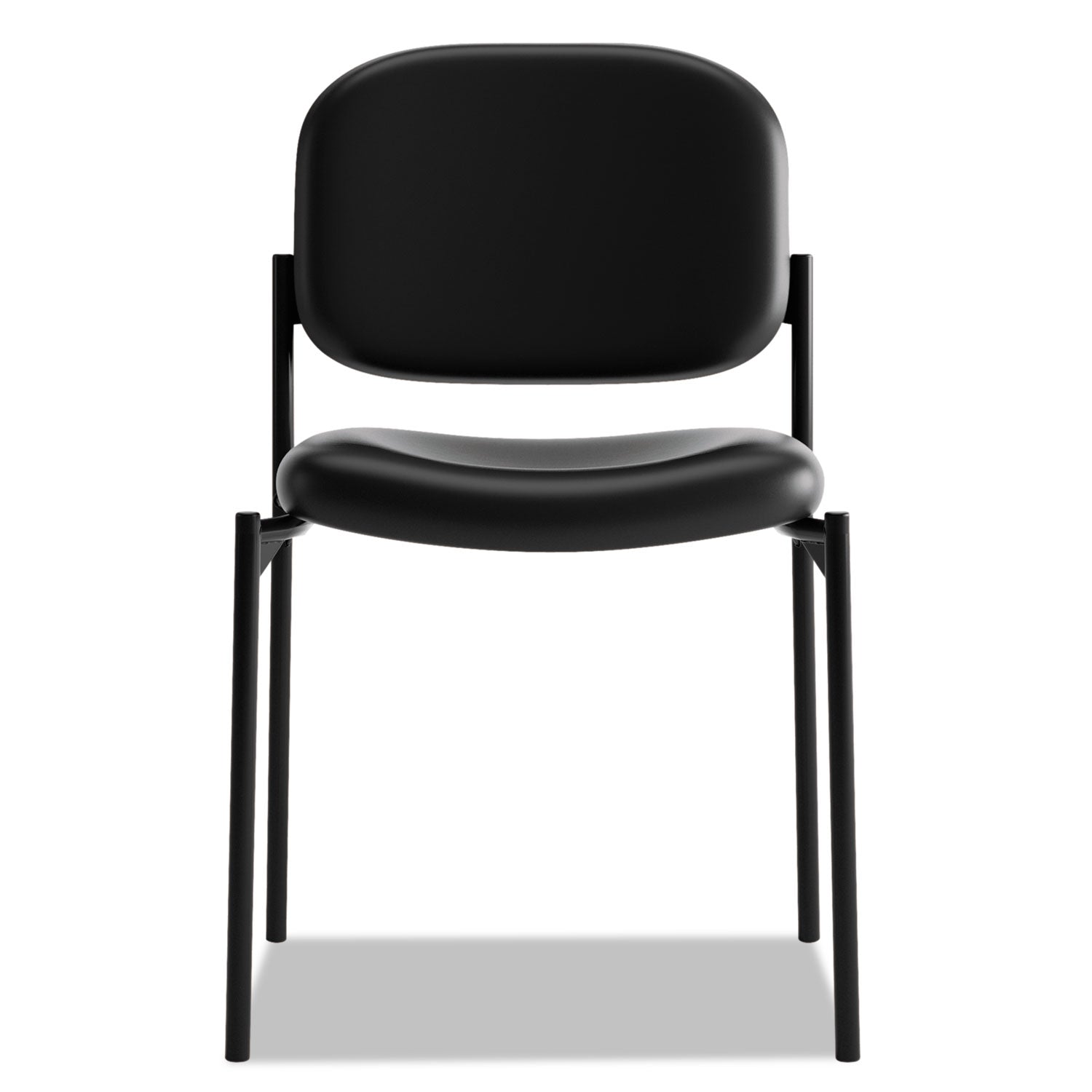 VL606 Stacking Guest Chair without Arms, Bonded Leather Upholstery, 21.25" x 21" x 32.75", Black Seat, Black Back, Black Base - 