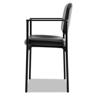 VL616 Stacking Guest Chair with Arms, Bonded Leather Upholstery, 23.25" x 21" x 32.75", Black Seat, Black Back, Black Base - 