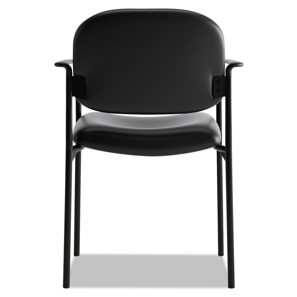 VL616 Stacking Guest Chair with Arms, Bonded Leather Upholstery, 23.25" x 21" x 32.75", Black Seat, Black Back, Black Base - 