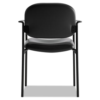 VL616 Stacking Guest Chair with Arms, Bonded Leather Upholstery, 23.25" x 21" x 32.75", Black Seat, Black Back, Black Base - 