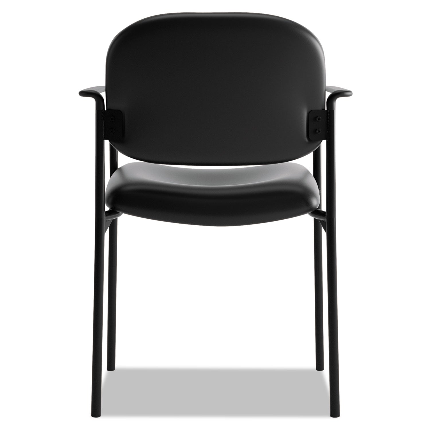 VL616 Stacking Guest Chair with Arms, Bonded Leather Upholstery, 23.25" x 21" x 32.75", Black Seat, Black Back, Black Base - 