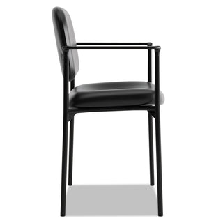VL616 Stacking Guest Chair with Arms, Bonded Leather Upholstery, 23.25" x 21" x 32.75", Black Seat, Black Back, Black Base - 