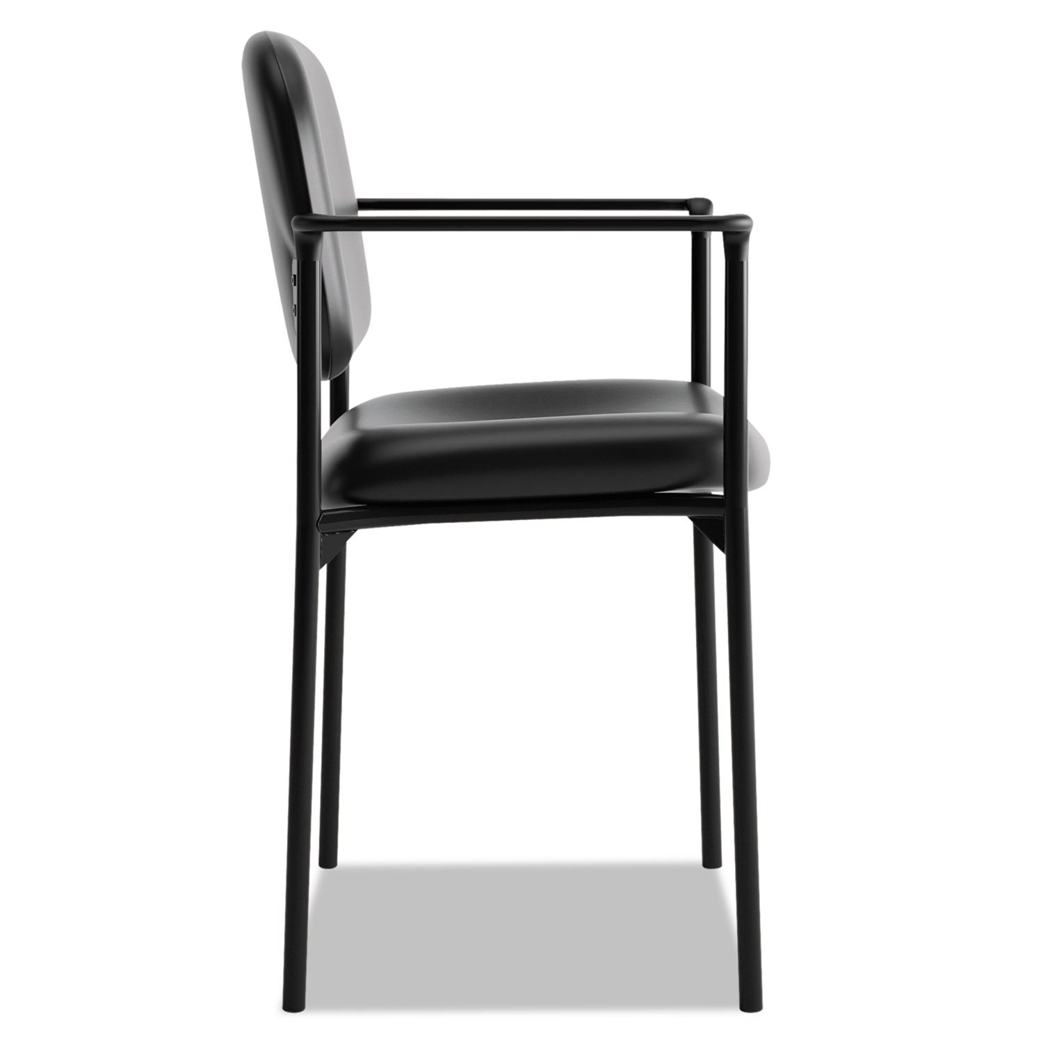 VL616 Stacking Guest Chair with Arms, Bonded Leather Upholstery, 23.25" x 21" x 32.75", Black Seat, Black Back, Black Base - 