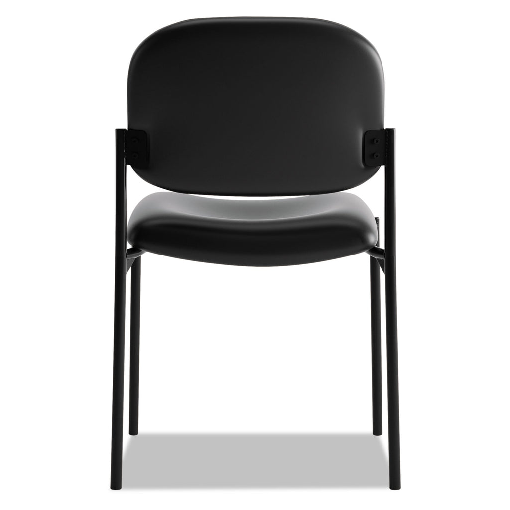 VL606 Stacking Guest Chair without Arms, Bonded Leather Upholstery, 21.25" x 21" x 32.75", Black Seat, Black Back, Black Base - 