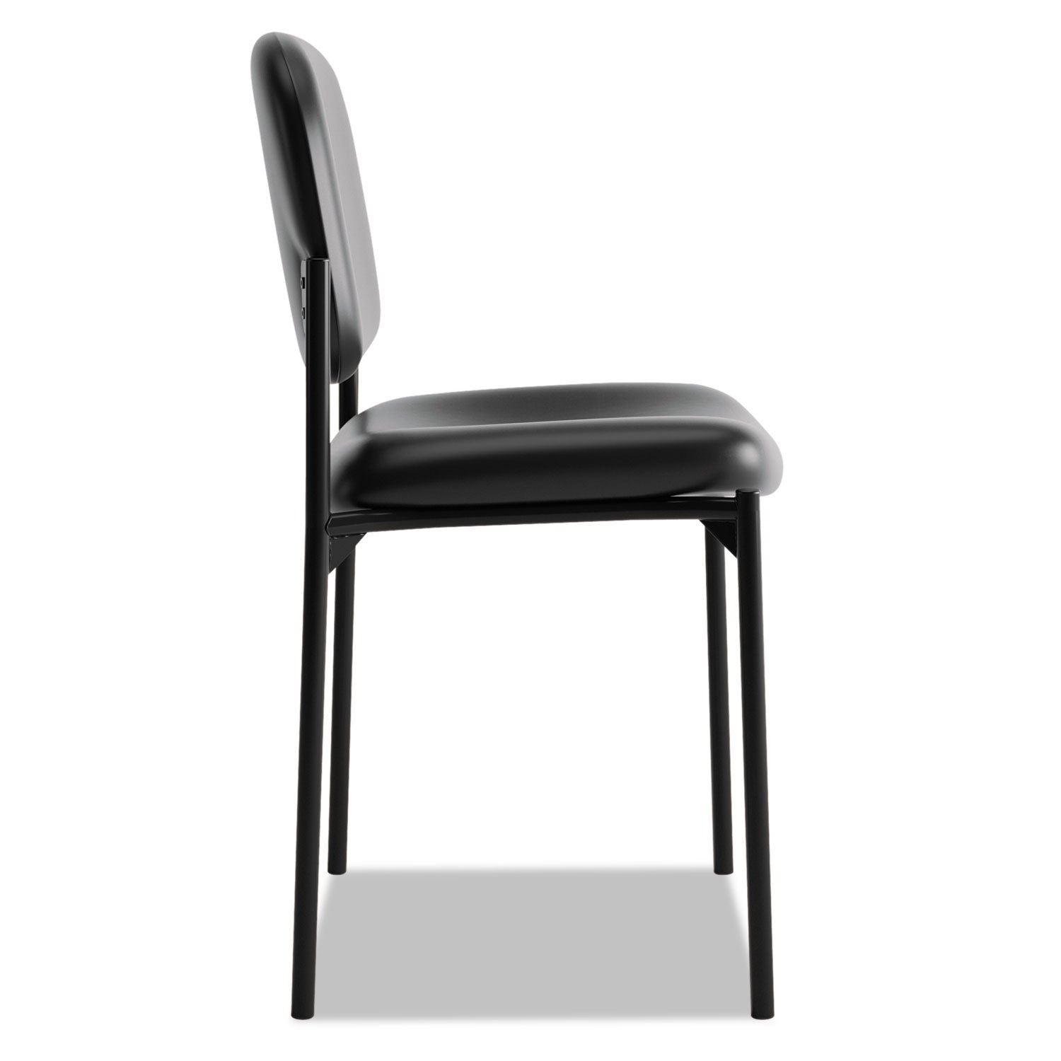 VL606 Stacking Guest Chair without Arms, Bonded Leather Upholstery, 21.25" x 21" x 32.75", Black Seat, Black Back, Black Base - 