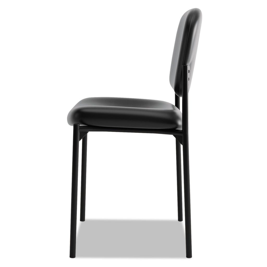 VL606 Stacking Guest Chair without Arms, Bonded Leather Upholstery, 21.25" x 21" x 32.75", Black Seat, Black Back, Black Base - 