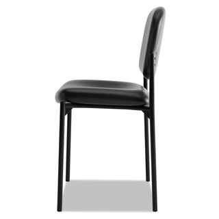 VL606 Stacking Guest Chair without Arms, Bonded Leather Upholstery, 21.25" x 21" x 32.75", Black Seat, Black Back, Black Base - 