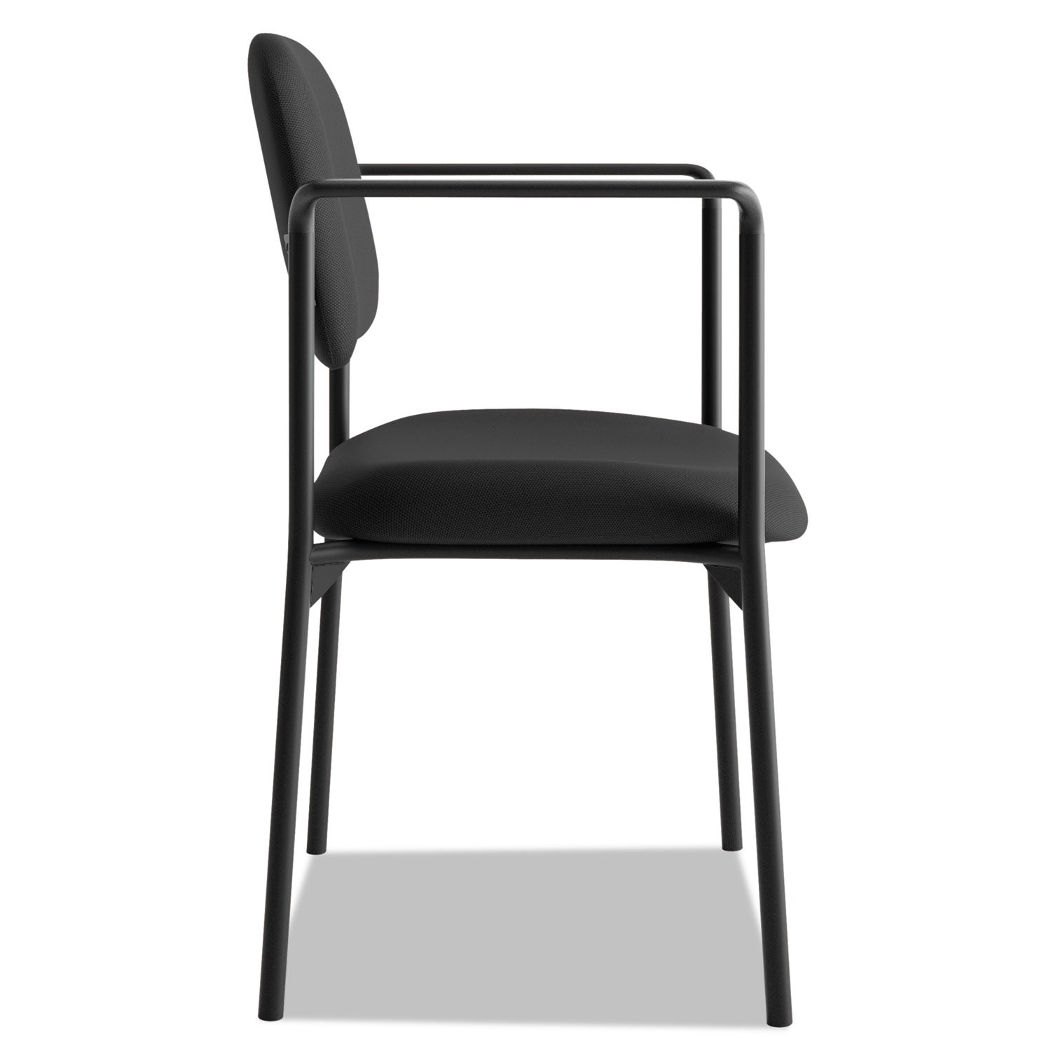 VL616 Stacking Guest Chair with Arms, Fabric Upholstery, 23.25" x 21" x 32.75", Black Seat, Black Back, Black Base - 