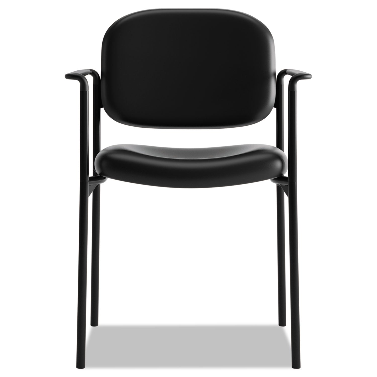 VL616 Stacking Guest Chair with Arms, Bonded Leather Upholstery, 23.25" x 21" x 32.75", Black Seat, Black Back, Black Base - 