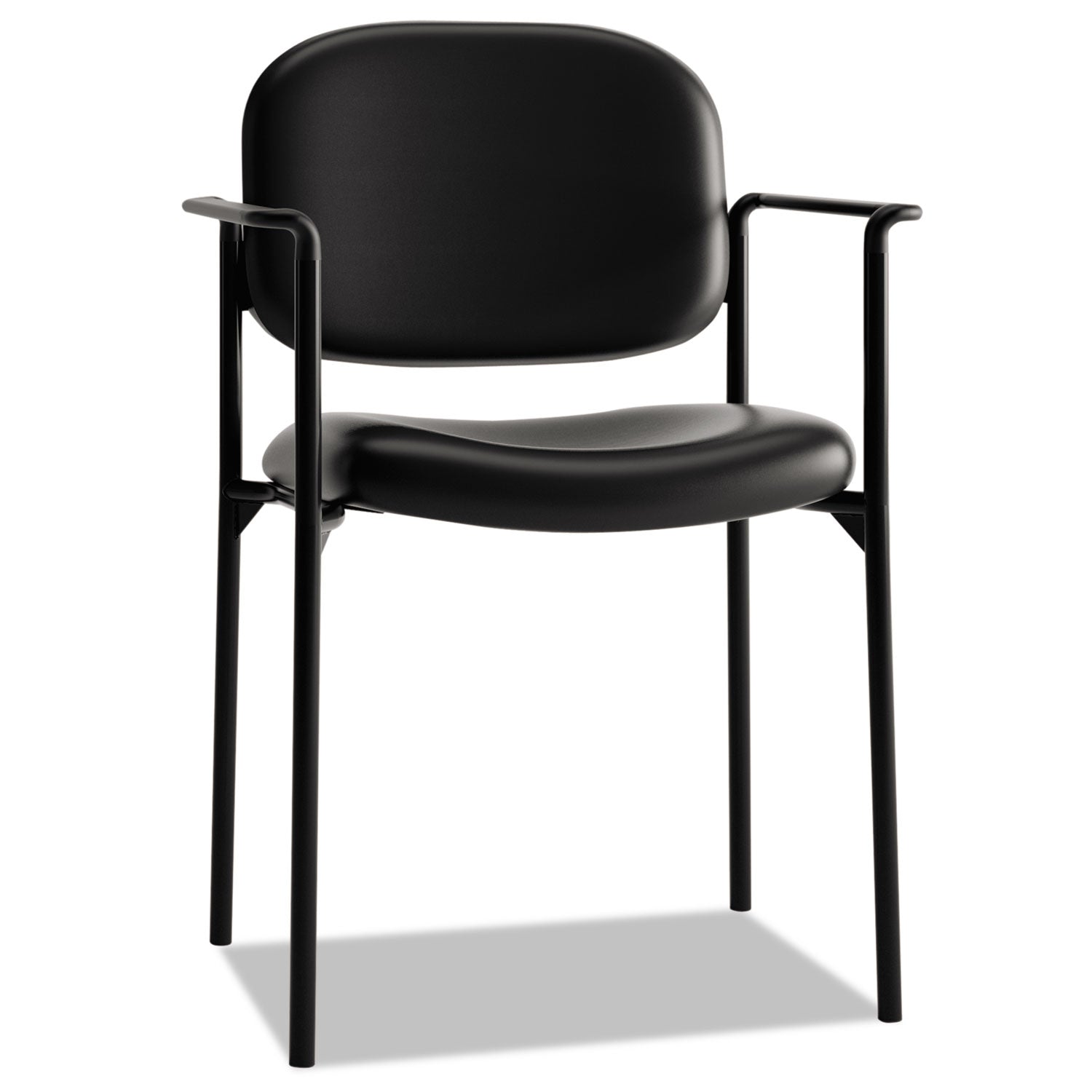 VL616 Stacking Guest Chair with Arms, Bonded Leather Upholstery, 23.25" x 21" x 32.75", Black Seat, Black Back, Black Base - 