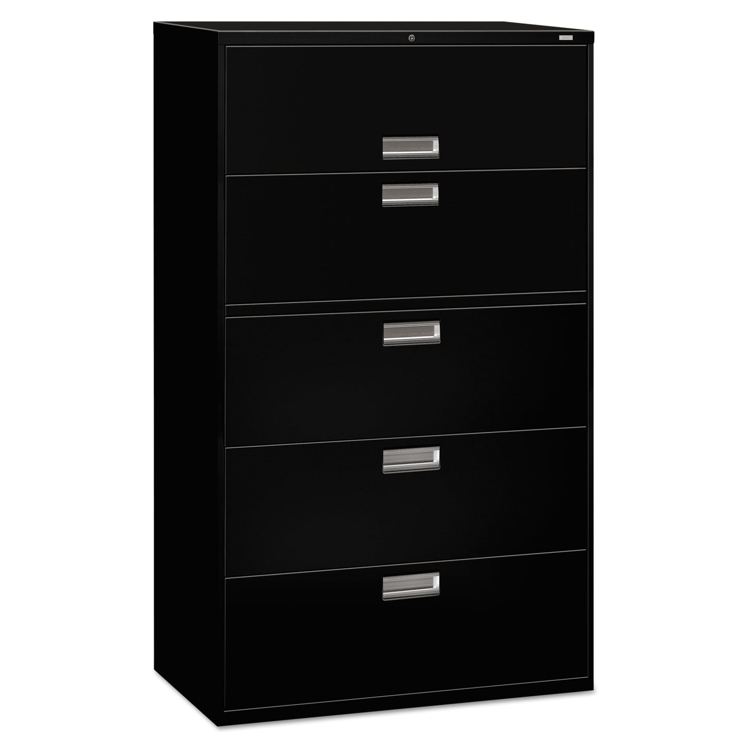 Brigade 600 Series Lateral File, 4 Legal/Letter-Size File Drawers, 1 Roll-Out File Shelf, Black, 42" x 18" x 64.25 - 