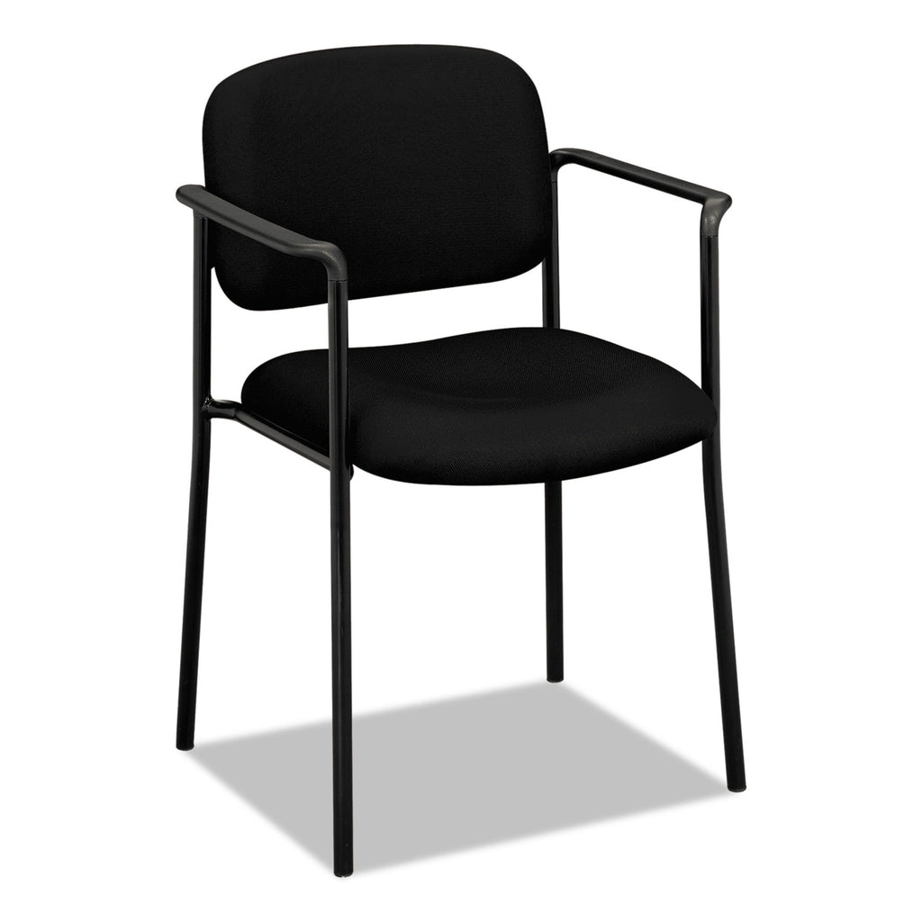 VL616 Stacking Guest Chair with Arms, Fabric Upholstery, 23.25" x 21" x 32.75", Black Seat, Black Back, Black Base - 