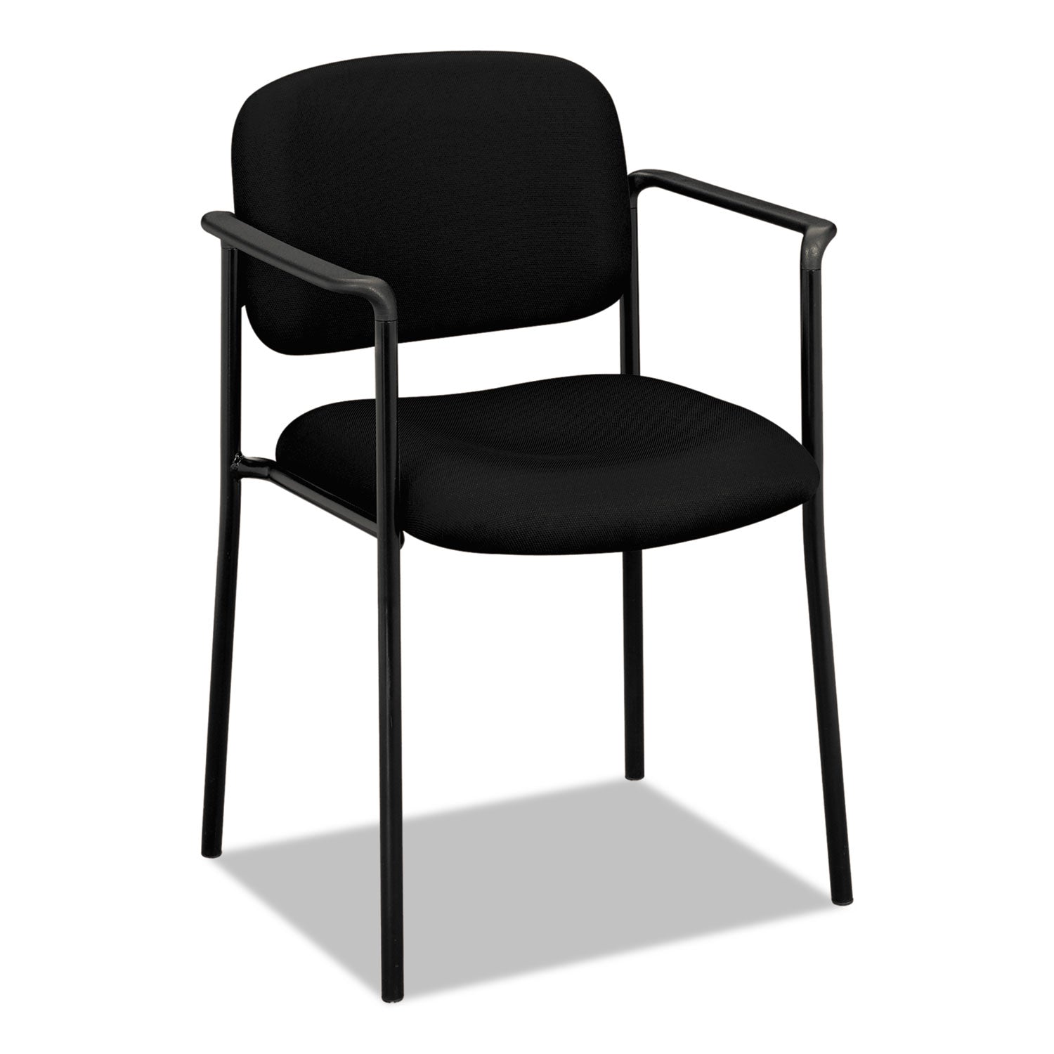 VL616 Stacking Guest Chair with Arms, Fabric Upholstery, 23.25" x 21" x 32.75", Black Seat, Black Back, Black Base - 