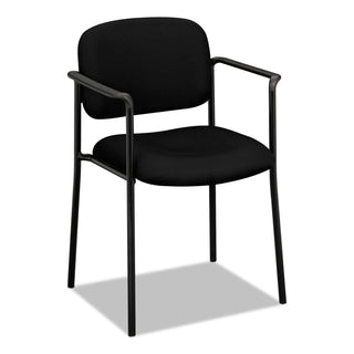 VL616 Stacking Guest Chair with Arms, Fabric Upholstery, 23.25" x 21" x 32.75", Black Seat, Black Back, Black Base - 