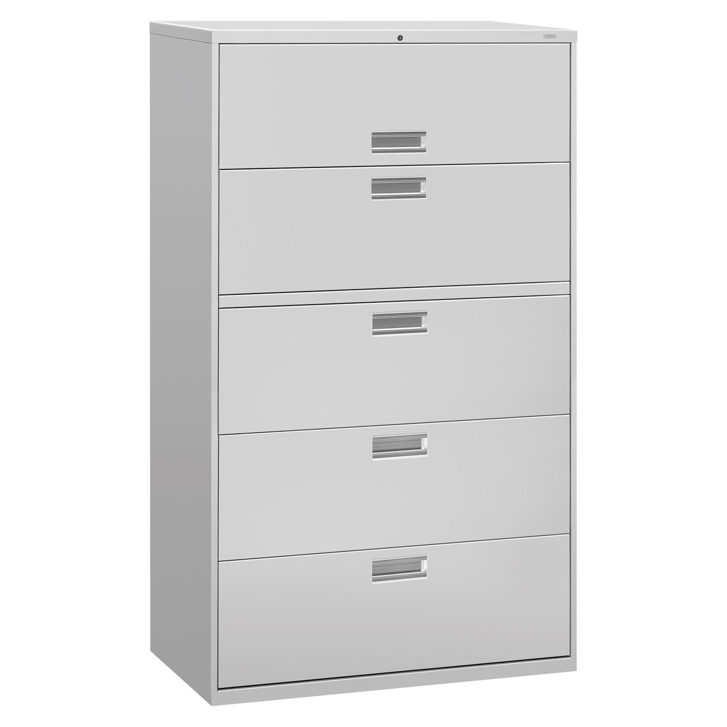 Brigade 600 Series Lateral File, 4 Legal/Letter-Size File Drawers, 1 Roll-Out File Shelf, Light Gray, 42" x 18" x 64.25
