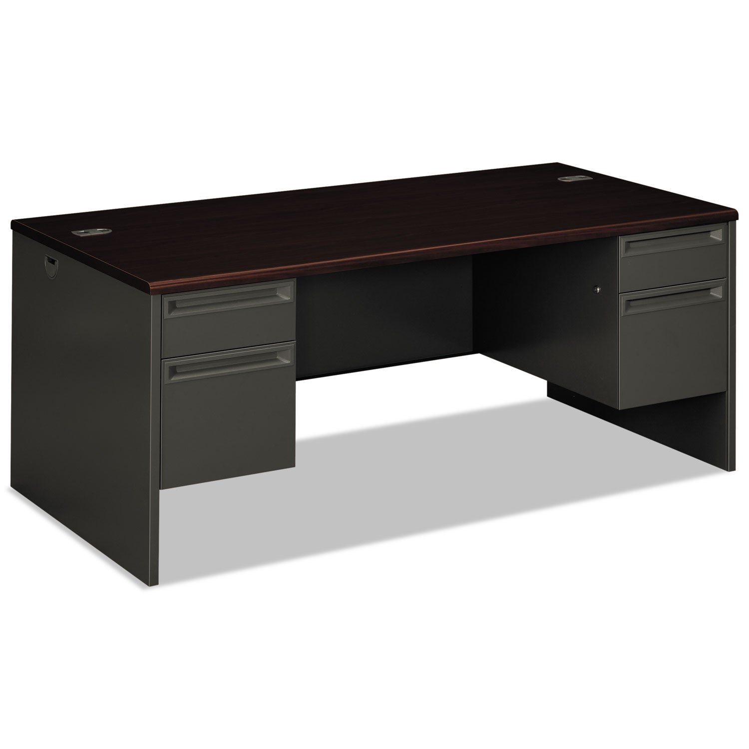 38000 Series Double Pedestal Desk, 72" x 36" x 29.5", Mahogany/Charcoal - 