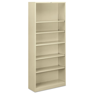 Metal Bookcase, Six-Shelf, 34.5w x 12.63d x 81.13h, Putty - 