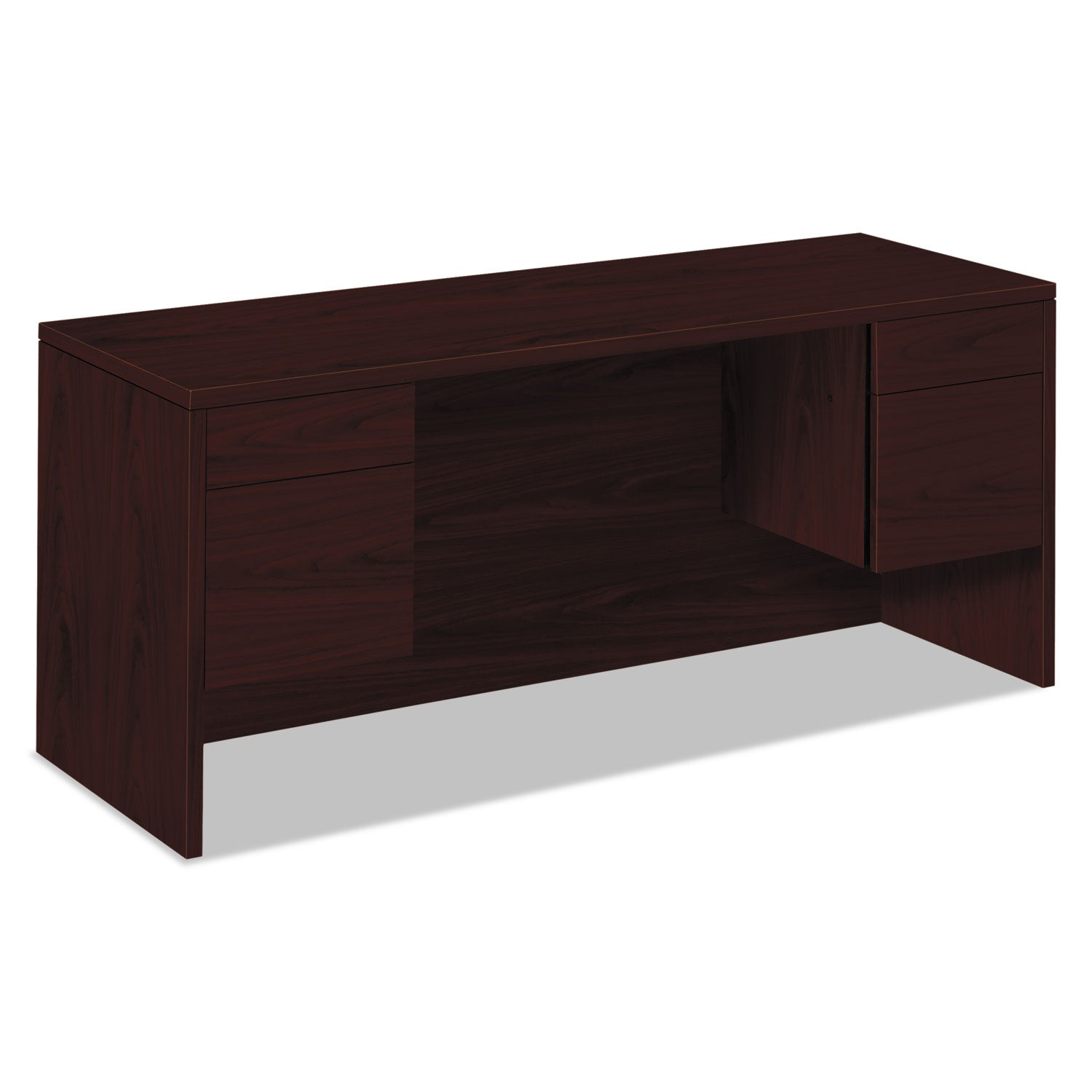 10500 Series Kneespace Credenza With 3/4-Height Pedestals, 60w x 24d x 29.5h, Mahogany - 