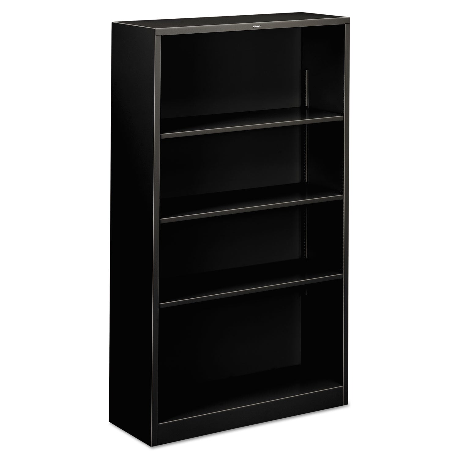 Metal Bookcase, Four-Shelf, 34.5w x 12.63d x 59h, Black - 
