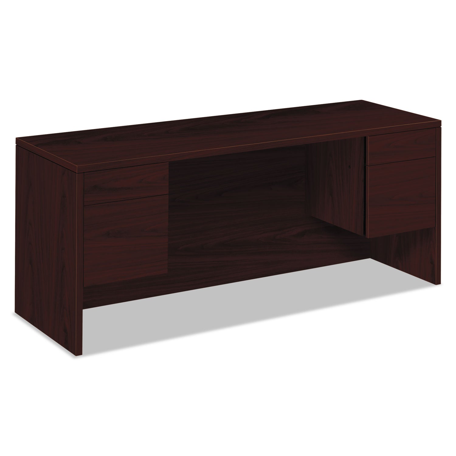10500 Series Kneespace Credenza With 3/4-Height Pedestals, 72w x 24d x 29.5h, Mahogany - 