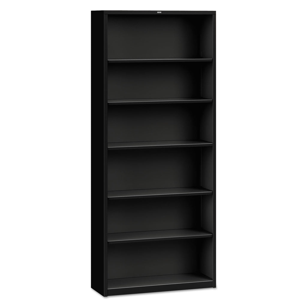 Metal Bookcase, Six-Shelf, 34.5w x 12.63d x 81.13h, Black - 