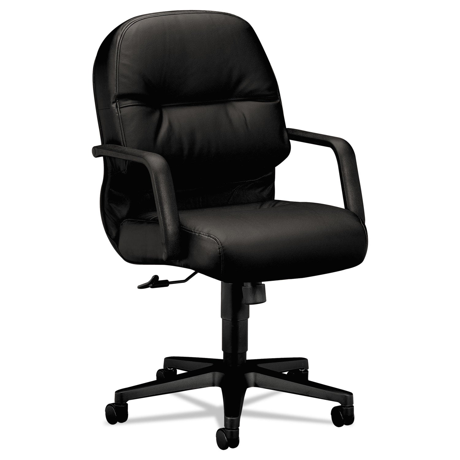 Pillow-Soft 2090 Series Leather Managerial Mid-Back Swivel/Tilt Chair, Supports 300 lb, 16.75" to 21.25" Seat Height, Black - 