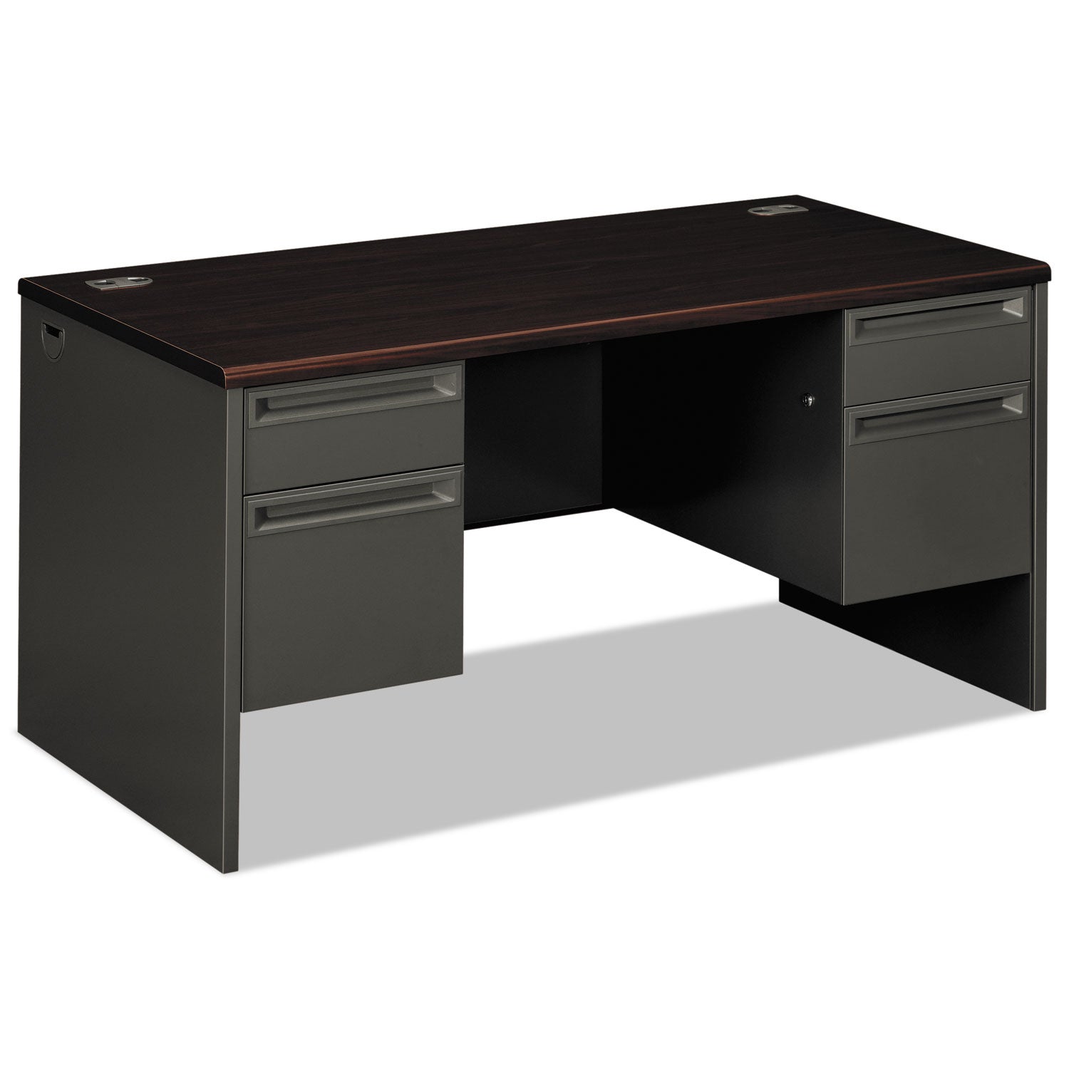 38000 Series Double Pedestal Desk, 60" x 30" x 29.5", Mahogany/Charcoal - 