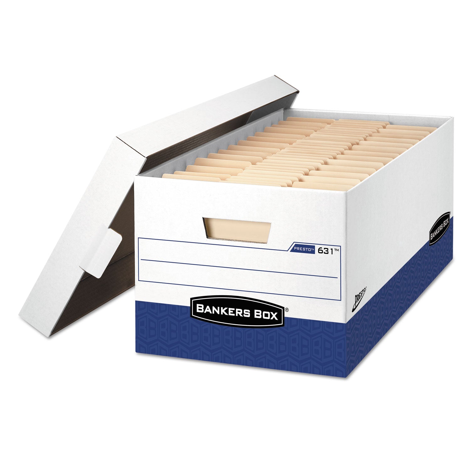 PRESTO Heavy-Duty Storage Boxes, Letter Files, 13" x 25.38" x 10.5", White/Blue, 12/Carton - 