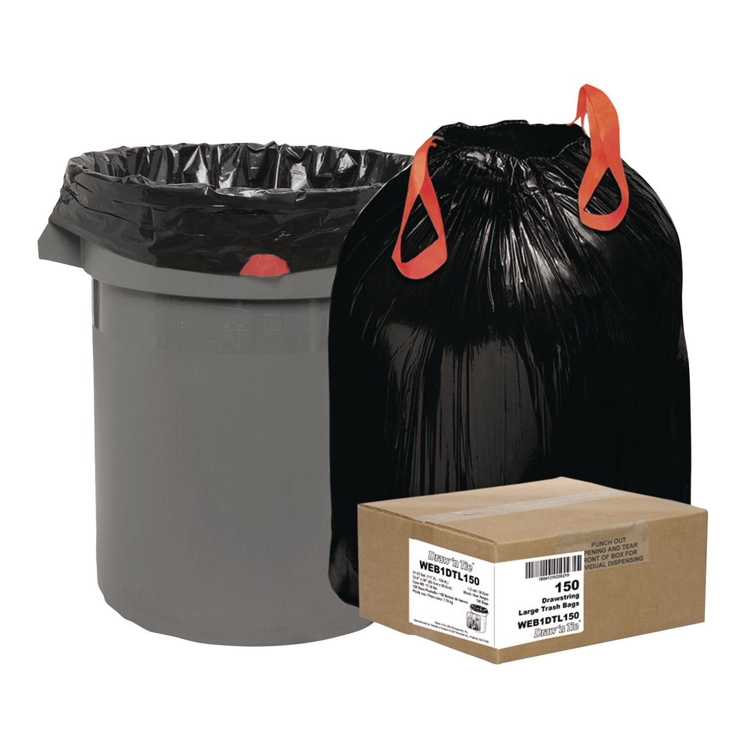 Heavy-Duty Trash Bags, 33 gal, 1.2 mil, 33.5" x 38", Black, 25 Bags/Roll, 6 Rolls/Box
