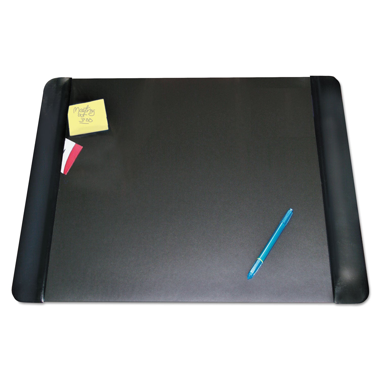 Executive Desk Pad with Antimicrobial Protection, Leather-Like Side Panels, 24 x 19, Black - 