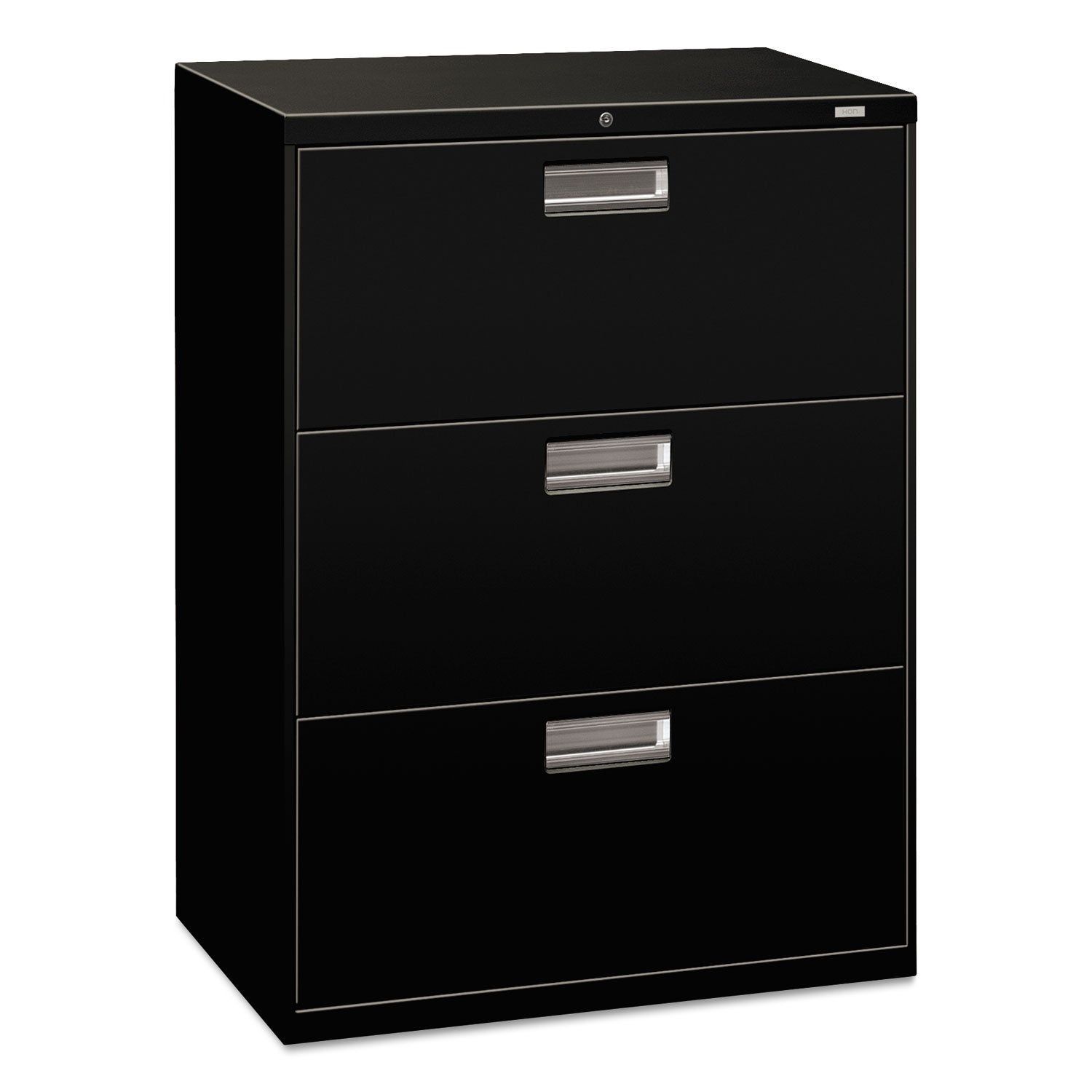 Brigade 600 Series Lateral File, 3 Legal/Letter-Size File Drawers, Black, 30" x 18" x 39.13 - 