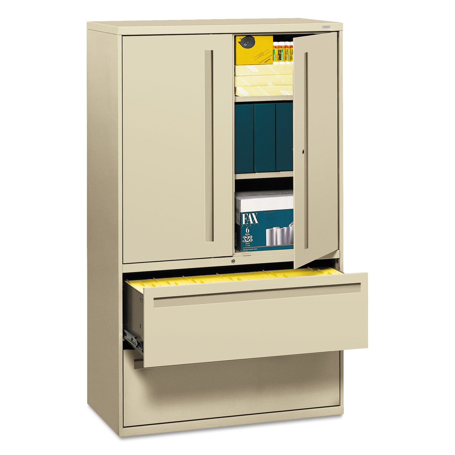 Brigade 700 Series Lateral File, Three-Shelf Enclosed Storage, 2 Legal/Letter-Size File Drawers, Putty, 42" x 18" x 64.25