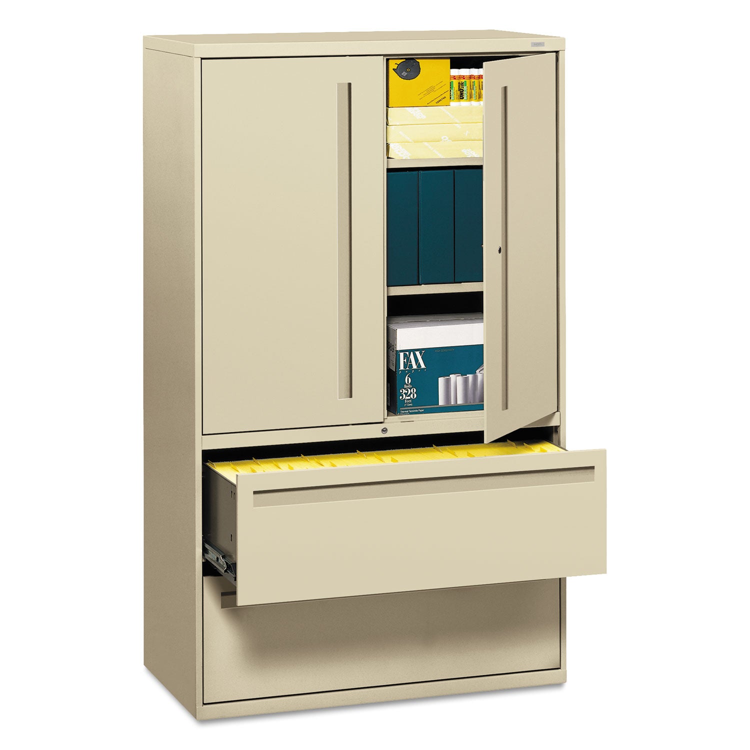 Brigade 700 Series Lateral File, Three-Shelf Enclosed Storage, 2 Legal/Letter-Size File Drawers, Putty, 42" x 18" x 64.25 - 